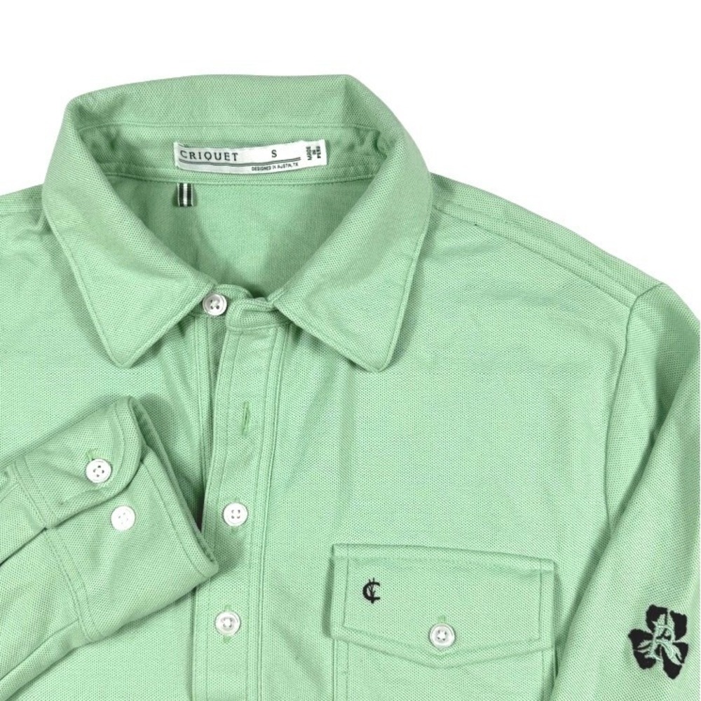 Criquet Preppy Mens Long Sleeve Players Shirt Mint Green Pima Cotton Polo Size S